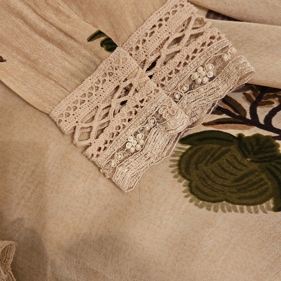 Ritu Kumar Label Floral Beige Dress aso Kareena Kapoor XS Green Silk Maxi - Picture 8 of 10